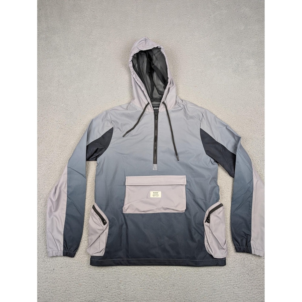 Reason Windbreaker‎ Jacket Mens Small Gray Ombre Hooded 1/4 Zip Anorak Pullover